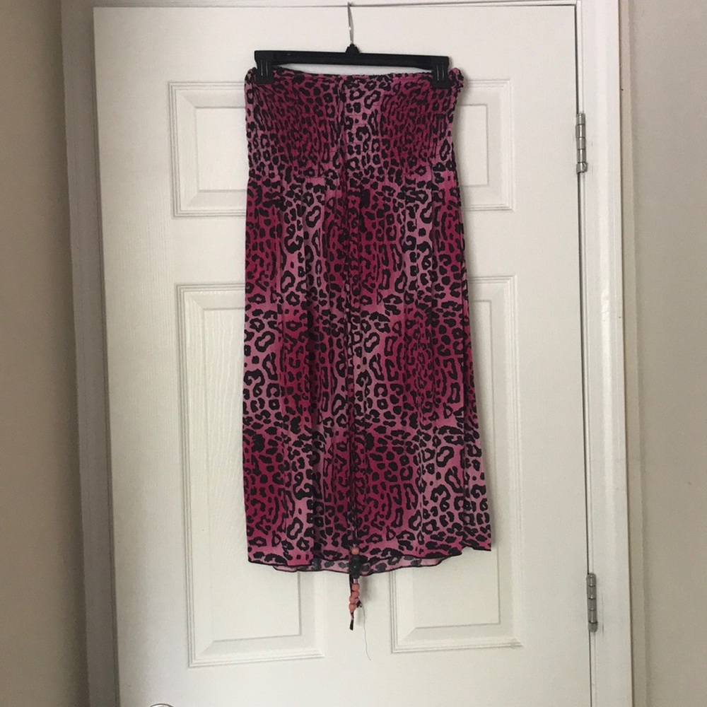 Pink Strapless Leopard Print Dress